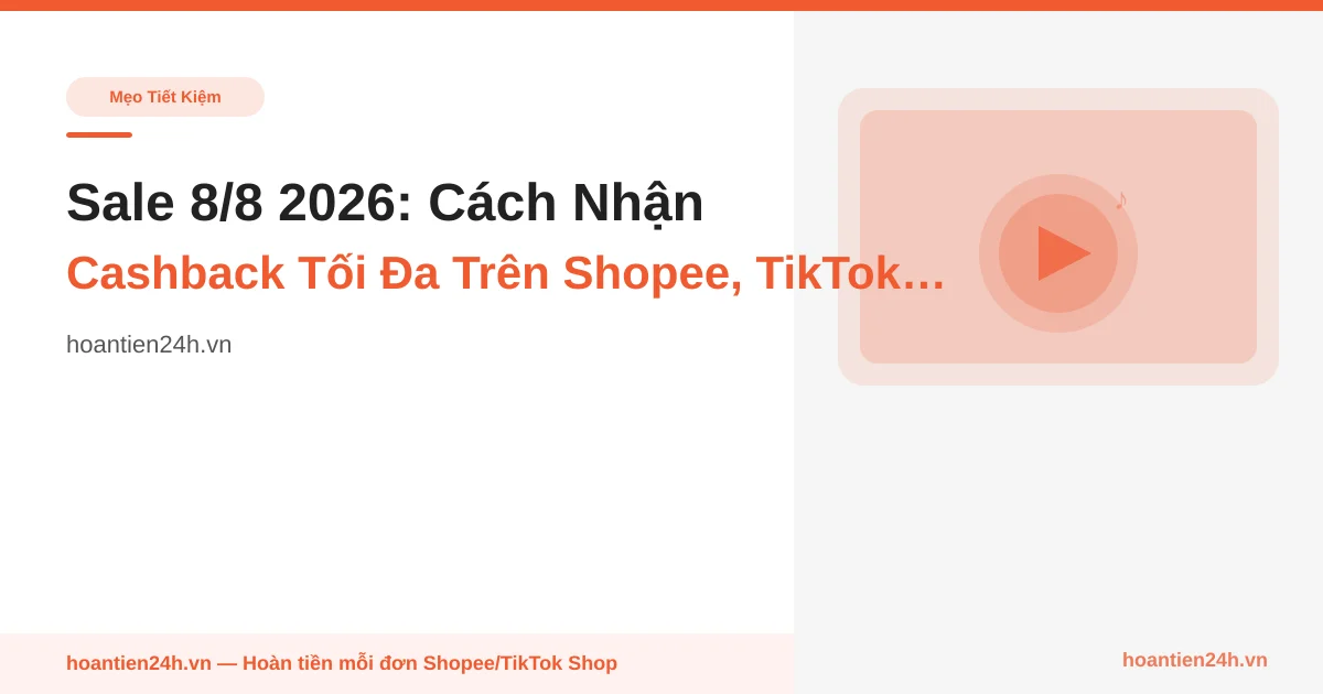 Sale 8/8 2026: Cách Nhận Cashback Tối Đa Trên Shopee, TikTok Shop Và Lazada
