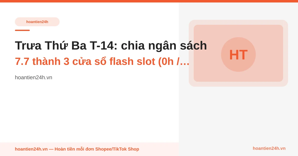 Trưa Thứ Ba T-14: chia ngân sách 7.7 thành 3 cửa sổ flash slot (0h / 12h / 21h) — lương 25/6 còn 2 ngày, chốt phân bổ trước khi peak FOMO